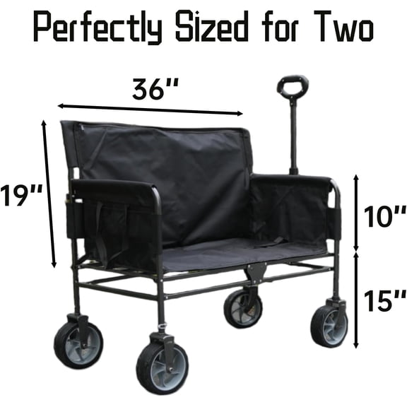 Upgraded Beach Wagon Chair with Elevated Seat for Adults, Foldable Cart Converts to Standard Height 2-Person Sofa, 2-in-1 Wagon LoveSeat Combo