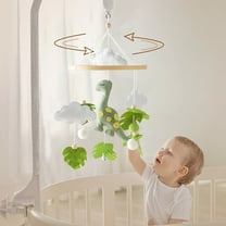 Upgraded Bed Blanket Hanging Crib Mobile With Wooden Beads-felted Stuffed Toys Dinosaur Colgables Three-dimensional Clouds Green Leaves