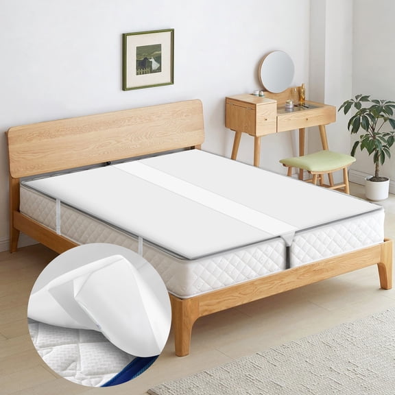Upgraded Bed Bridge Attached Fitted Sheet Twin to King, Bed Converter Kit with Sheet Strap Set, Mattress Gap Filler