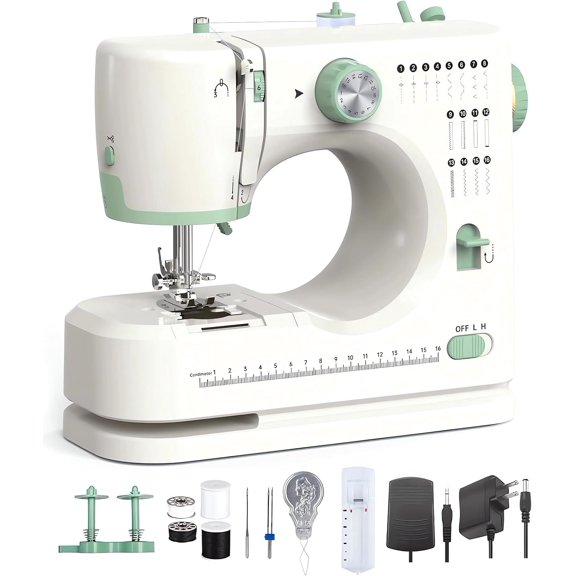 Upgraded Beginner Sewing Machine Portable Sewing Machine with 16 Modes, & Adjustable Speed Lightweight Design, Foot Pedal Ideal for Adults, DIY & Crafts (16 )