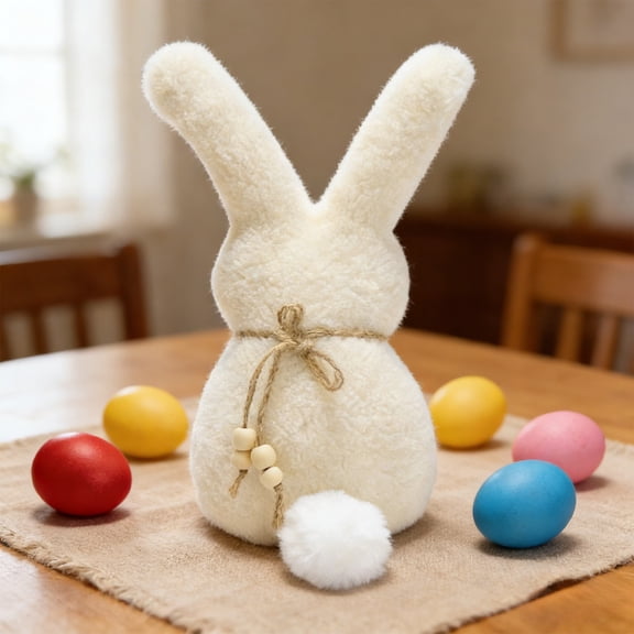 Upgraded Beige Lint Bunny Figurine Bunny Decor Soft Animals Accents For Home Decor Easter Spring Cute Shelf Tabletop Decoration Kids Gift R