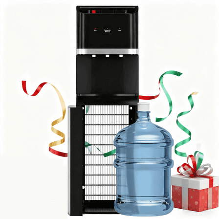 UrbanSync Bottom Loading Water Cooler Dispenser for 5 Gallon Bottles, Hot, Room & Cold, LED Display with Empty Bottle Alert, Ideal Design for Home & Office, Ebony Black