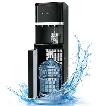 UrbanSync Bottom Loading Water Cooler Dispenser for 5 Gallon Bottles, Hot, Room & Cold, LED Display with Empty Bottle Alert, Ideal Design for Home & Office, Ebony Black