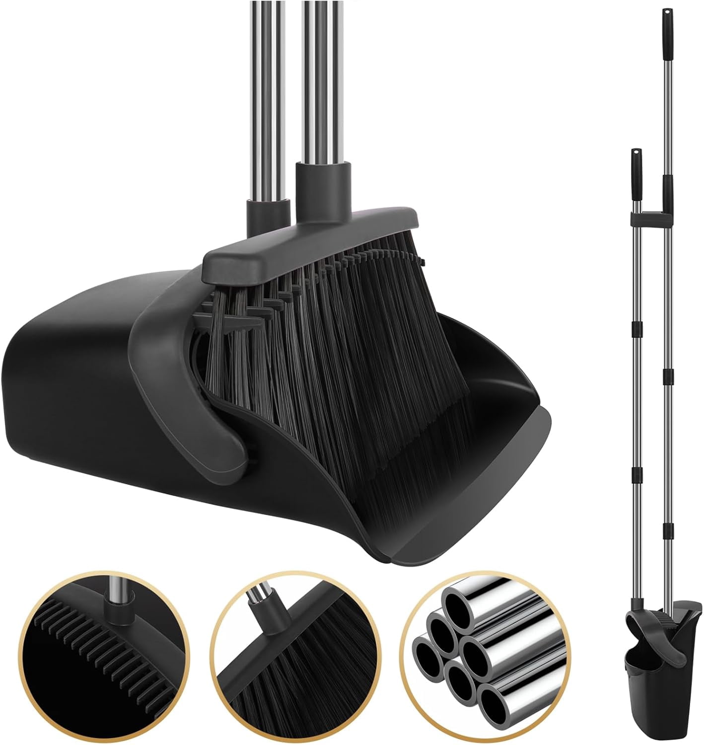 NACENA Broom And Dustpan Set, 55-in Long Adjustable Handle Broom Dustpan Combo With Dustpan Teeth To Automatically Clean Hair Suitable For Home Kitchen Office Hall Floor Large Greyandorange - View #9