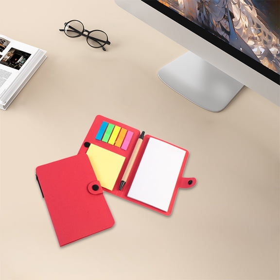 Upgraded Button Style Sticky Note Notebook with Pen, Red Outdoor Use