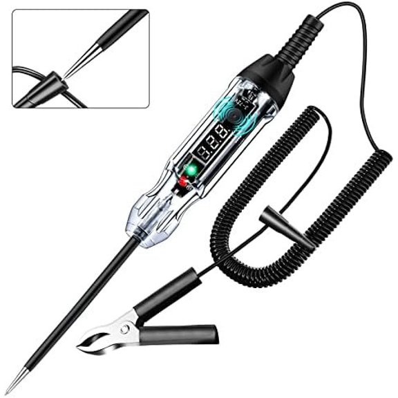 Upgraded Buzzer Automotive Test Light, DC 3-72V Heavy Duty Digital LED Circuit Tester with Voltmeter & Dual Color Polarity Indicate Light, Bidirectional Auto  Tester Electric Light Test Pen