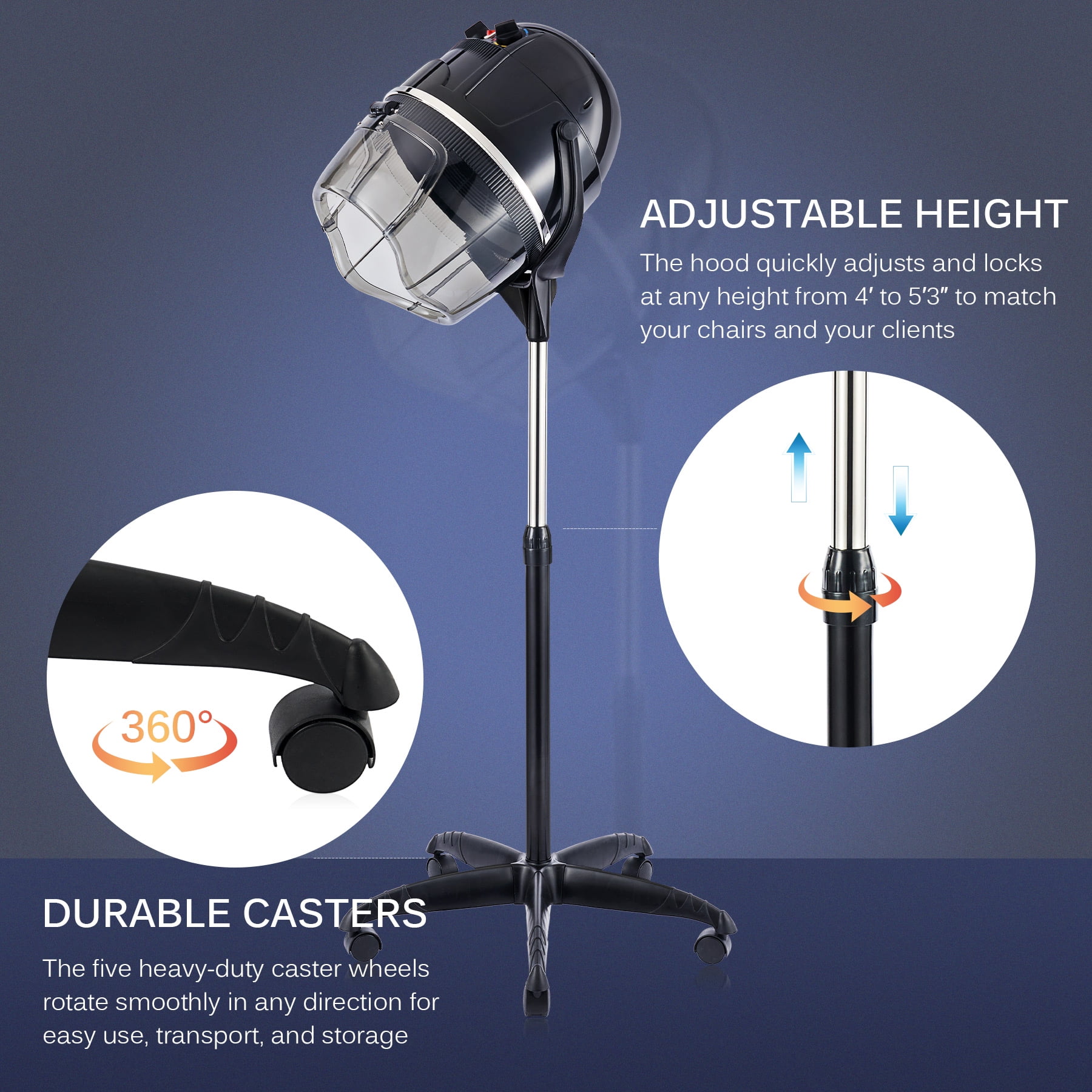 CO-Z Blow Pro Salon Stand Up Hood Hair Dryer, 1300W with Rolling