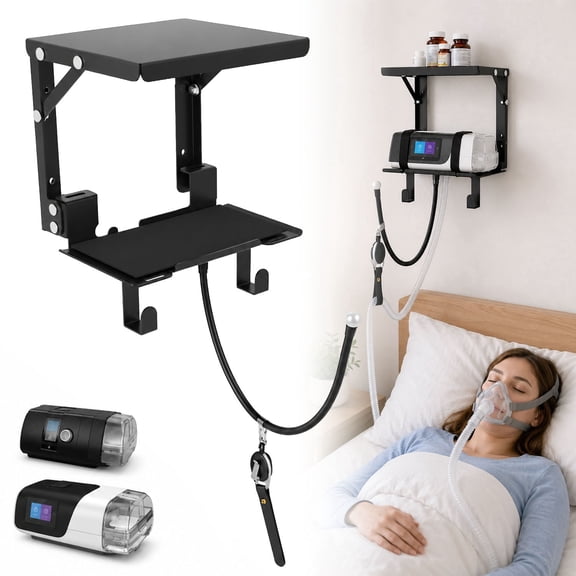 Upgraded CPAP Shelf Wall Mount, 2-Tier Organizer for ResMed AirSense 10 & 11 | with Tube Cleaning Brush Adjustable Angle Cpap Hose Hanger & Mask Hook, Avoids Hose Tangle, Cpap Stand Bedside