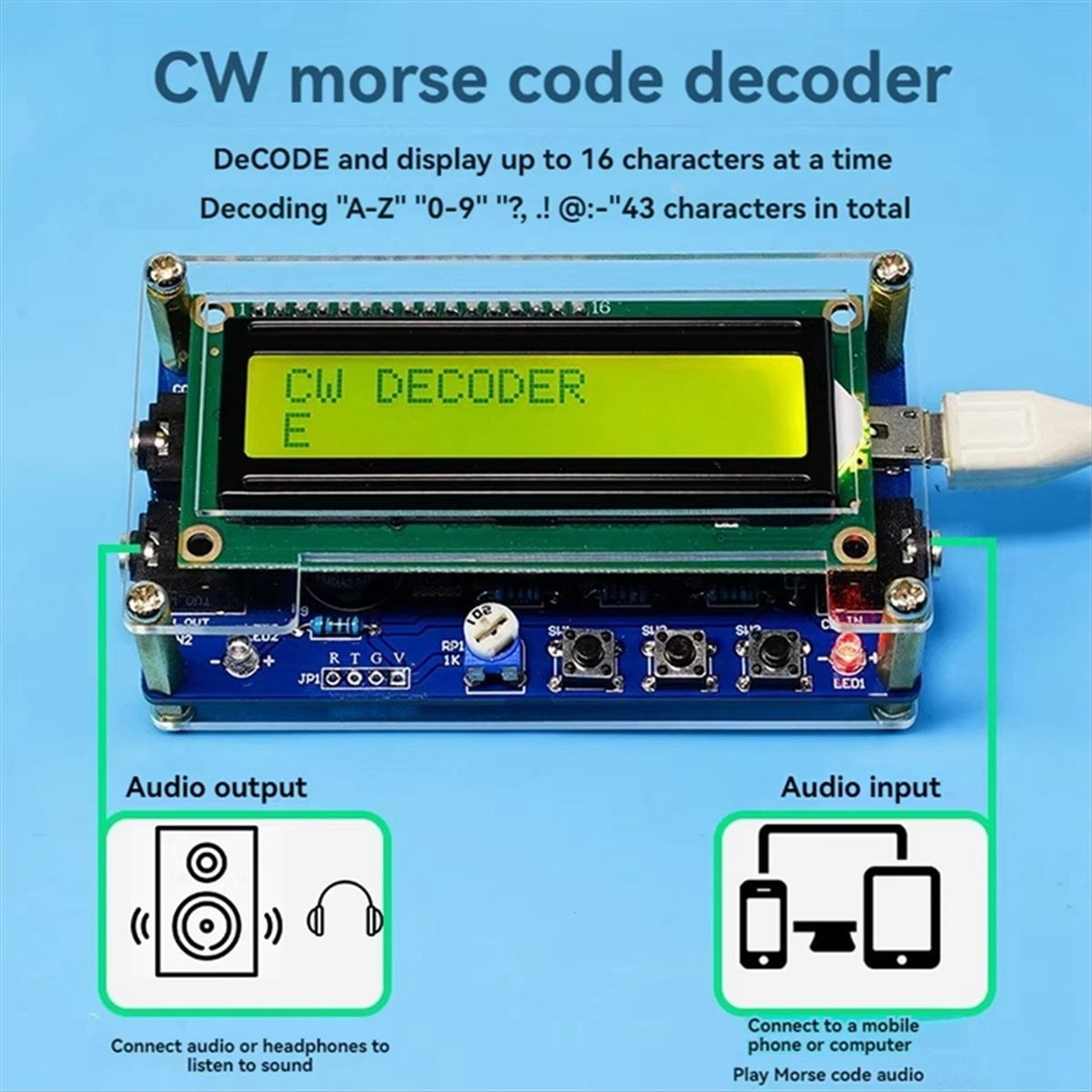 Upgraded CW Morse Code Decoder Finished+Case with Digital LCD CW ...