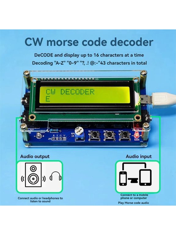 Upgraded CW Morse Code Decoder Finished+Case with Digital LCD CW Trainer Morse Code Decoder Kit