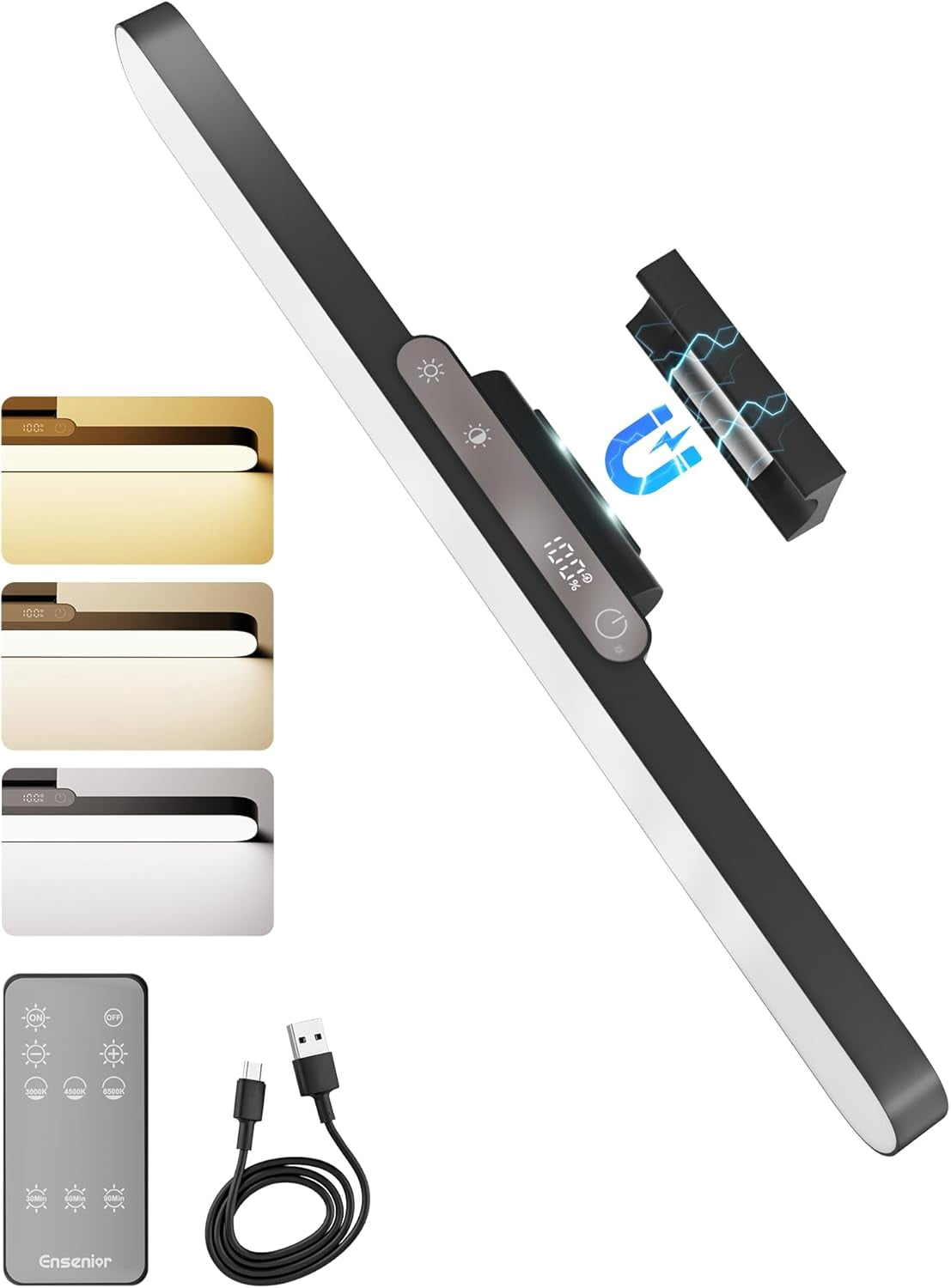 Upgraded Under Cabinet Lights Wireless, 2500mAh Rechargeable Battery Operated with Digital Display, 130° Rotatable Magnetic Light Bar, Remote Control Dimmable Stick On for Mirror School