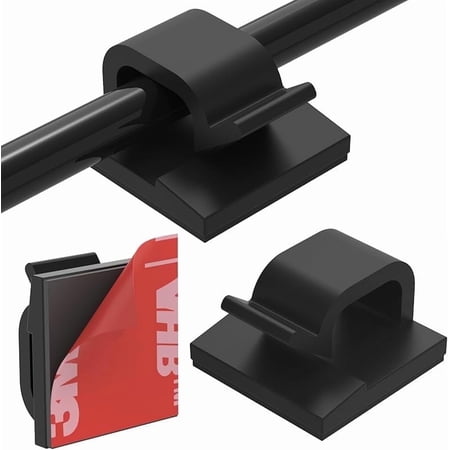 FGLHS Upgraded Cable Clips 40pcs with Strong Adhesive Tapes,Wire Holder Organizer Cord Management for Car, Office and Home, Black- CC05, Upgraded