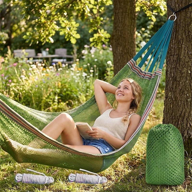 Upgraded Camping Hammock with Ropes, Portable Camping Hammocks for Hanging Sturdy Garden Comfortable Fabric Hammock with Travel Bag for Outdoor Patio Yard,Extra Large Up to 550 lbs (Army Green)