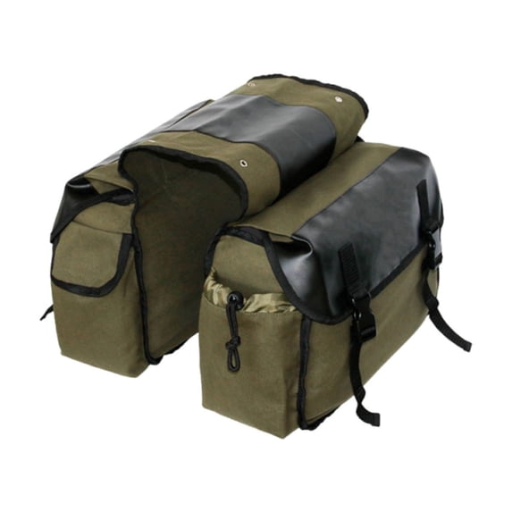 Upgraded Canvas Motorcycle Saddlebags with Side Pockets, Durable Luggage Bag for Riding Tools Accessories, Khaki Green Water Resistant Design, Perfect for Motorcycle Enthusiasts Storage Needs