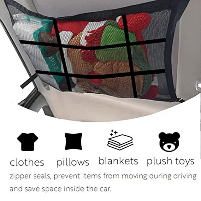 Upgraded Car Ceiling Cargo Net Pocket (Bear More Weight and Droop Much  Less), Car Camping Storage Bag SUV Accessories, Car Roof Storage Organizer  for Tent Putting Quilt Toys Sundries, Black Edging 