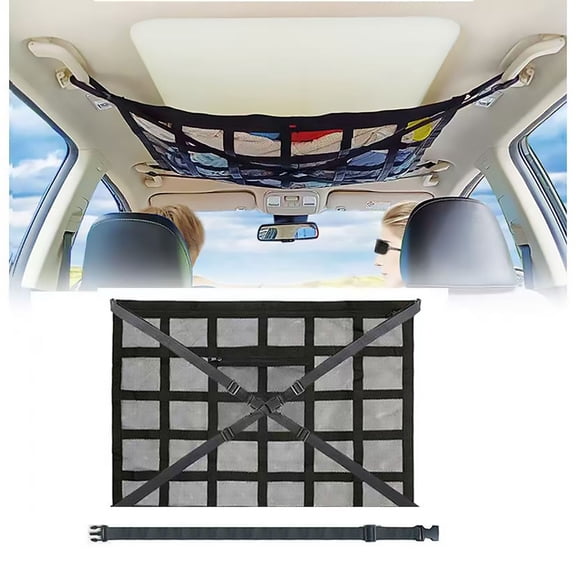 Upgraded Car Ceiling Storage Net with Zipper  Double-Layer Anti-Sag Overhead Cargo Organizer for Toys, Quilts, Essentials, Universal Fit for SUV/Truck Roof-dh