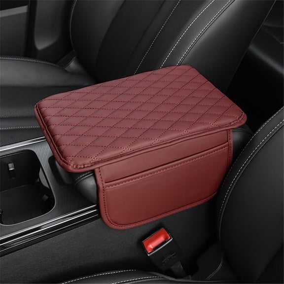 Upgraded Car Center Console Cover, Leather Armrest Cushion Pad with 2 Storage Bags, Microfiber Soft Waterproof Seat Box Cover Protector, Cars Interior Decor Accessories Fit for Most Vehicles
