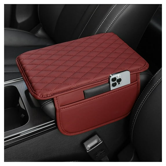 Upgraded Car Center Console Cover,Microfiber Leather Car Armrest Cover Cushion with 2 Storage Bags,Universal Car Armrest Storage Box Car Interior Accessories for Most Vehicles (Red)