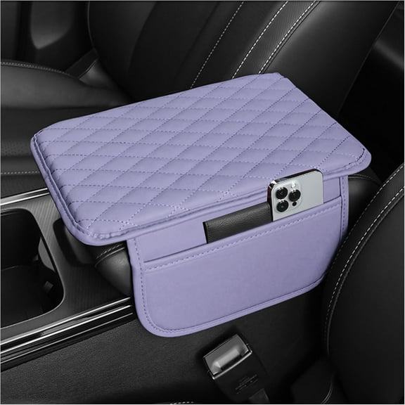 Upgraded Car Center Console Cover,Microfiber Leather Car Armrest Cover Cushion with 2 Storage Bags,Universal Car Armrest Storage Box Car Interior Accessories for Most Cars (Purple)