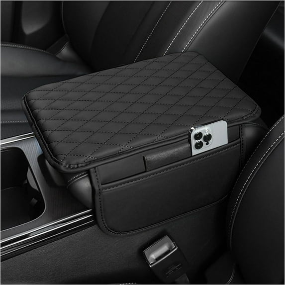Upgraded Car Center Console Cover, Microfiber Leather Car Armrest Cover Cushion with 2 Storage Bags, Universal Cars Armrest Storage Box Cars Interior Accessories for Most Vehicles, Black