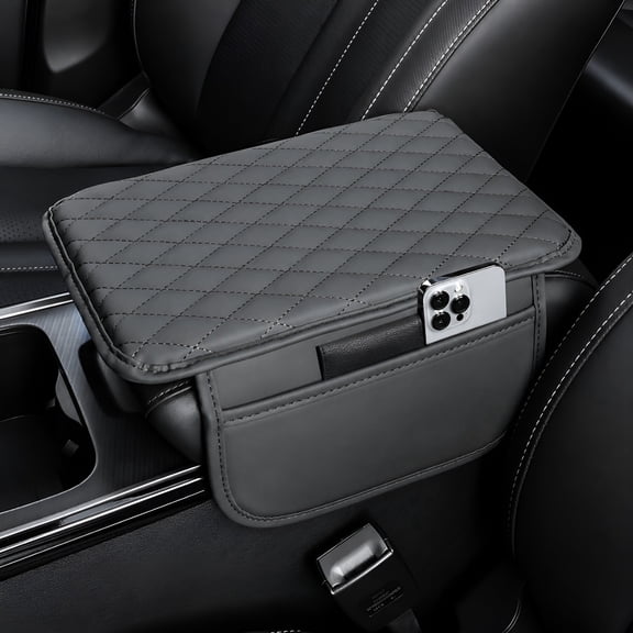 Upgraded Car Center Console Cover,Microfiber Leather Car Armrest Cover Cushion with 2 Storage Bags,Universal Car Armrest Storage Box (Gray)