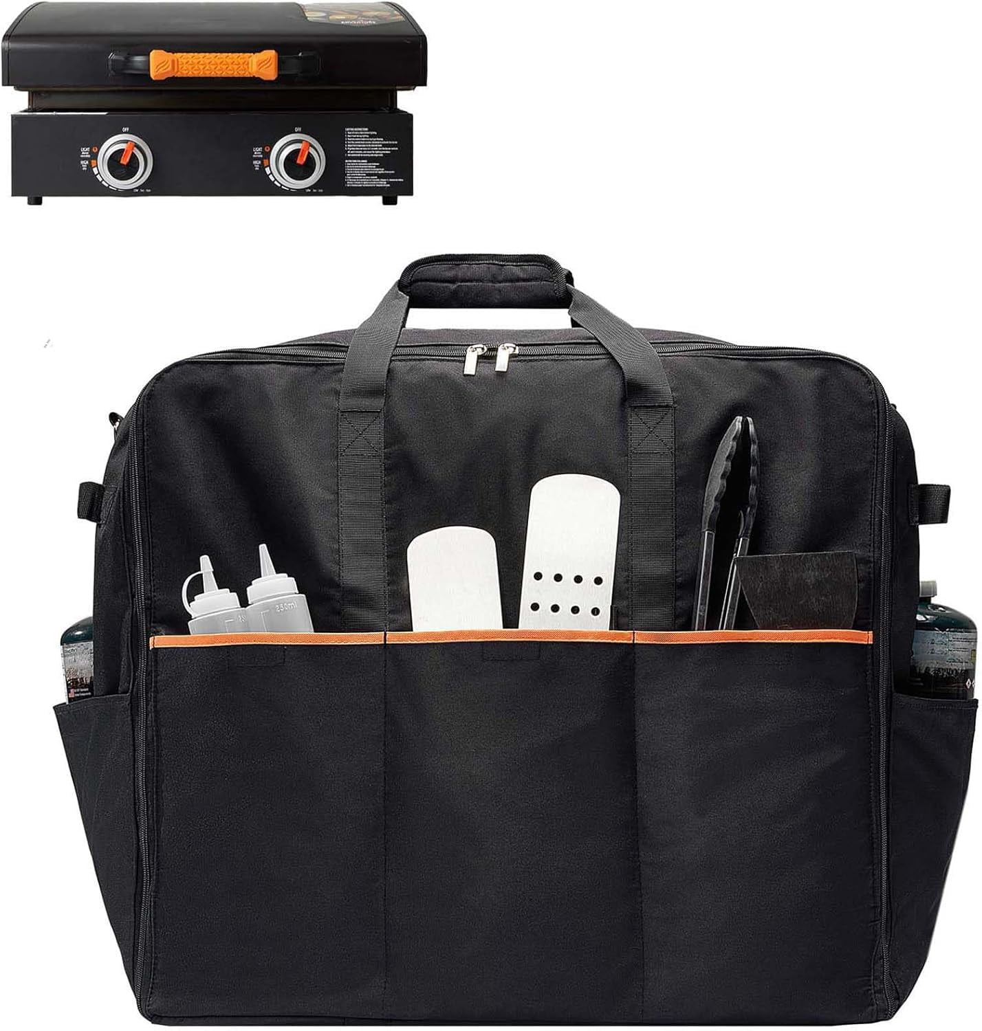 Upgraded Carry Bag for Blackstone 22 inch Tabletop Griddle with Hood Lid, Reinforced Hardware & Rip-Proof Heavy Duty Fabric, Outdoor BBQ Grill Carrying Case, Black (Bag Only)