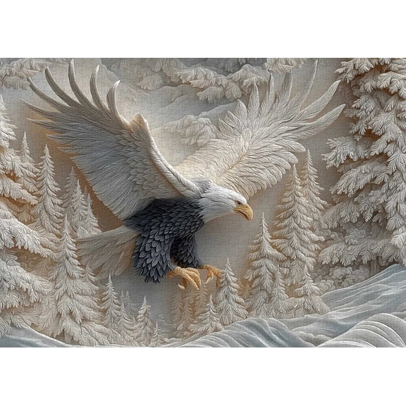 Upgraded The Carved Eagle Jigsaw Puzzle 1000 Pieces, Bald Eagle in Flight Wildlife Art Puzzle, Challenging and Artistic Carved Forest Design Puzzles Game for Family Activity & Home Wall Decoration