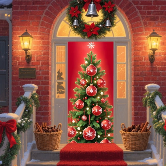 Upgraded Christmas Door Set Border Santa Claus Party Festival Decoration Door Stickers Scene Hanging Cloth J