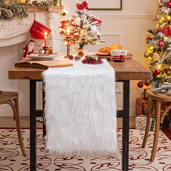 Upgraded Christmas Long Table Runner 180cm White Winter Holiday Decoration For Dining Table Wedding Party Home Tabletop Decoration