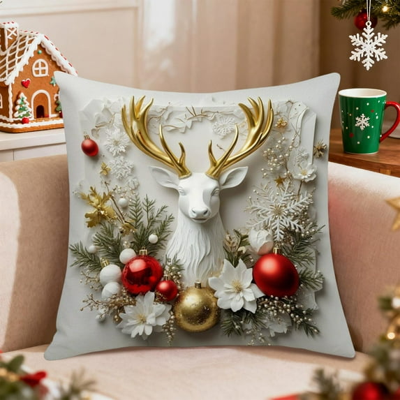 Upgraded Christmas Pillow Set Christmas Tree Reindeer Snowman Decorative Sofa Ambience Sense Of Decorative Linen Pillow M