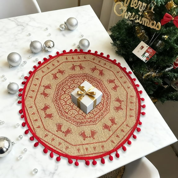 Upgraded Christmas Placemats Round Woven Placemats Snowflake Reindeer Table Mats Red Scrubbish Prevents Placemats For Holiday Kitchen Tables E