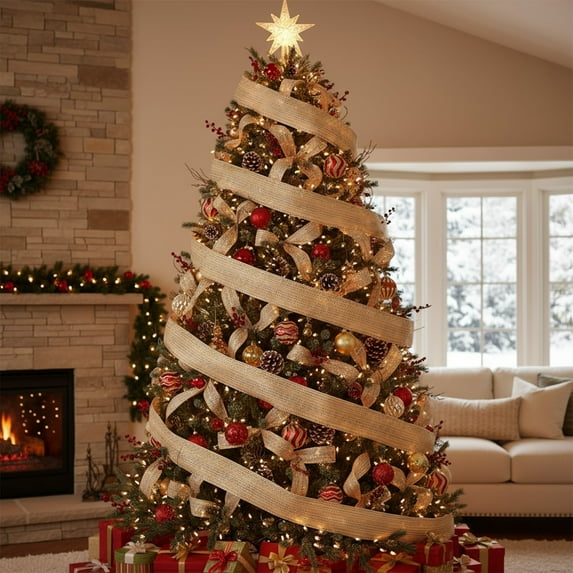 Upgraded Christmas Ribbon Hollow Sequin Adhesive Powder Ribbon Christmas Tree Rattan Wreath Decoration Ambiance Decoration Ribbon N