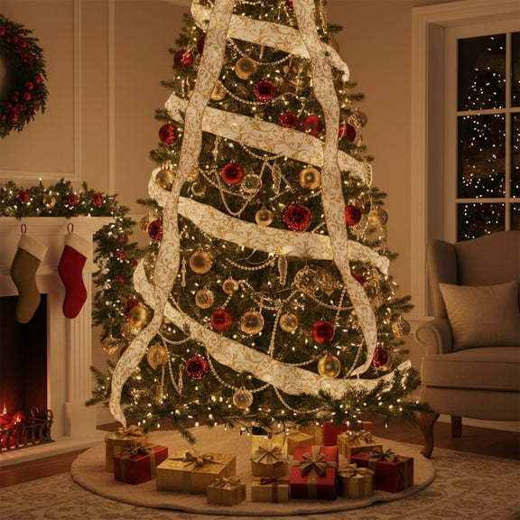 Upgraded Christmas Ribbon Hollow Sequin Adhesive Powder Ribbon Christmas Tree Rattan Wreath Decoration Ambiance Decoration Ribbon O