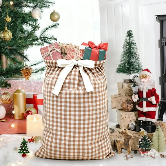 Upgraded Christmas Santa Sack, Reusable Drawstring Plush Large Xmas Gift Bag for New Year Christmas Party Supplies Favors P