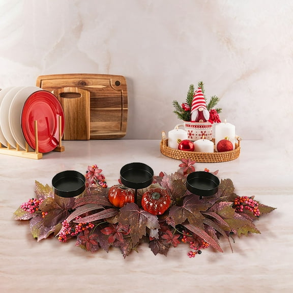 Upgraded Christmas Table Centerpieces Decorations, 23.6x7.8 Inch Designed with Golden Bowknot Baubles Ornaments, Artificial Golden Berries and Pine Cones for Dining Room Table B