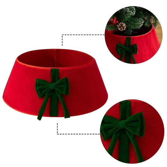 Upgraded Christmas Tree Collar 23.6 Inches Velvet White Tree Collar Red Bow Decoration Christmas Tree Bottom Apron Home Holiday Scene Layout Decoration B