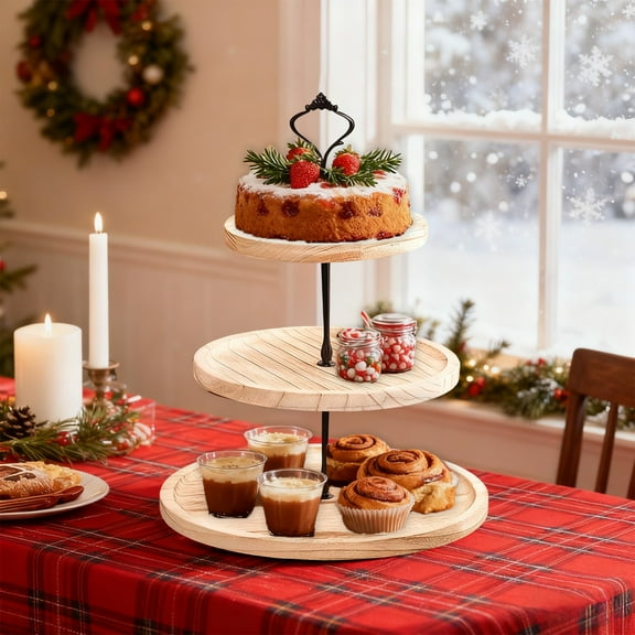 Upgraded Christmas Wooden Dessert Display Stand 3 Tier Cake Cupcake Stand Decorative Trays Rural Table Dessert Rack For Party Tea Break V
