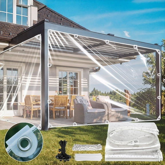 Upgraded Clear PVC Waterproof Tarp, Heavy Duty PVC Vinyl 12Mil Thick Tarpaulin, 100% Transparent with Reinforced Grommets & Corners for Camping, Patio, Greenhouse, 6.6x13.1ft