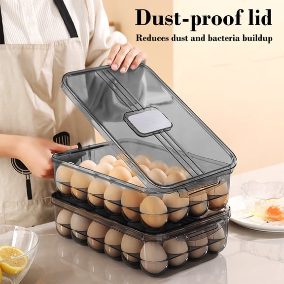 Upgraded Clear Plastic Egg Storage Container with Lid Thick Large Capacity Refrigerator Egg organizer Box Stackable Kitchen Food Fresh Keepers Airtight Fridge Protector I