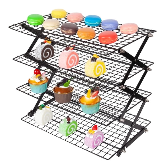 Upgraded Collapsible 4-Tier Cooling Rack, Adjustable Stackable Non-Stick Wire Rack for Baking, Roasting, Drying, Cookies, Cakes, Muffins, Space-Saving, Gifts for Baking Enthusiasts