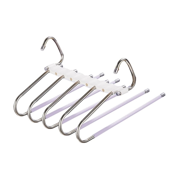 Upgraded Collapsible Pants Hangers Space Saving, 5 Layers Clothes Rack, Stainless Steel Multifunctional Closet Organizer, Non Slip Metal Hangers for Pants Jeans Skirts Trousers (1 Pack)