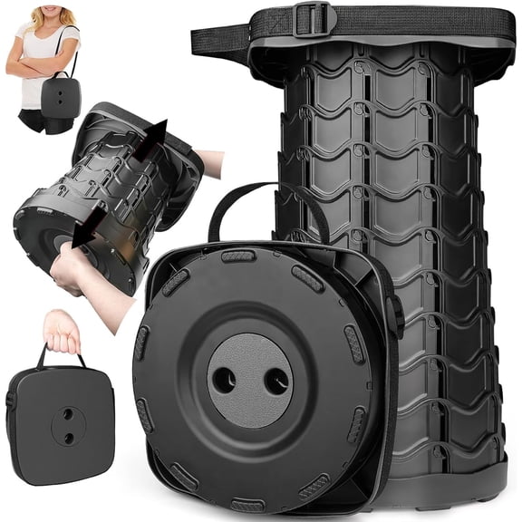 Upgraded Collapsible Stool, 400lbs Max Weight, Lightweight But Sturdy, Portable Retractable Folding Telescoping Foldable Camping Stool for Adults Outdoor Fishing Hiking BBQ