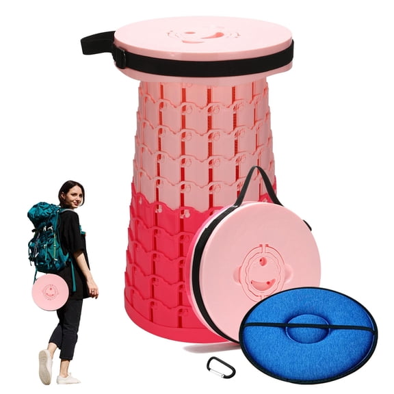 Upgraded Collapsible Stool With Cushion 1000 Lbs Capacity & 19.7-in High Wider Taller Heavy Duty Portable Telescoping Foldable Seat For Adults Camping Travel Music Festivals Outdoors