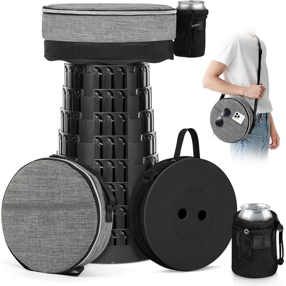 Upgraded Collapsible Stool with Load Capacity 600lbs, Folding Stool with Triple Slide, Portable Camping Chair 3-in-1 Carry Bag, Retractable Telescoping Seat for Travel Hiking(Black)