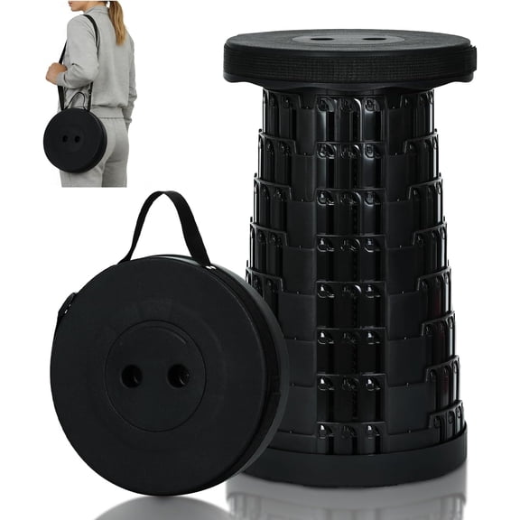 Upgraded Collapsible Stool Portable Folding Stools,Retractable Seat or Foot Rest,Foldable Camping Stool for Outdoor Fishing Backpack Gardening Travel BBQ -Max 400lbs (Black)