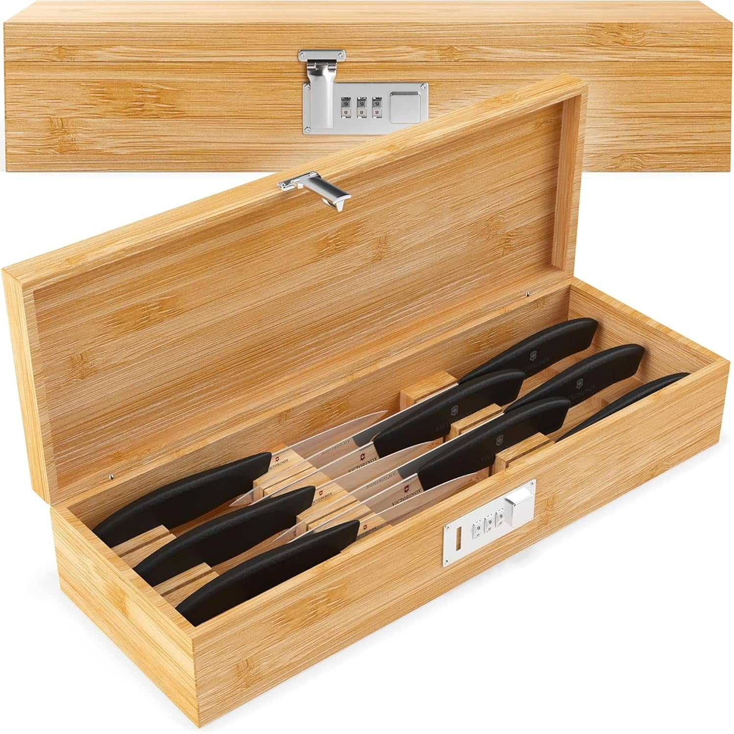 Curated visual reference: High Security Eco Friendly Lock Systems Reference: Upgraded Combination Lock Bamboo Locking Kitchen Knife Storage