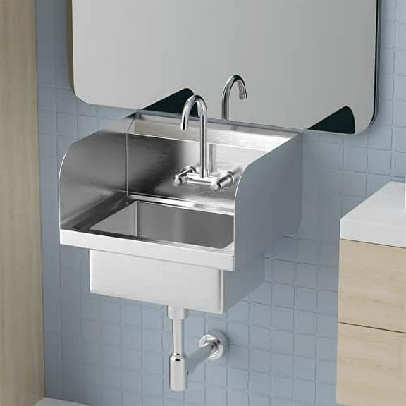Upgraded Commercial Hand Wash: Stainless Steel Prep/Bar Sink w/Side Splash Guard, Wall Mount Utility Basin (w/Faucet) for Restaurant, RV, Kitchen$$Tools & Hardware Other