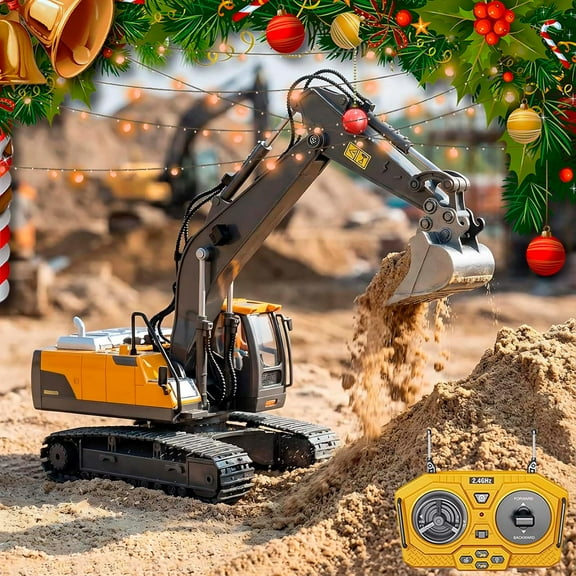 Upgraded Construction Rc Set of 4, Command The Site, Conquer The Dirt, Rechargeable 2.4ghz Remote Control Construction Vehicles with Cool LED Lights, Metal Parts, Real Sounds