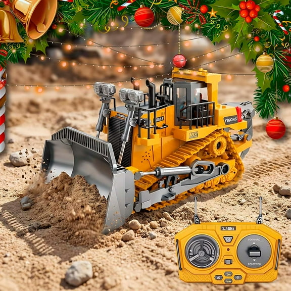 Upgraded Construction Rc Set of 4, Command The Site, Conquer The Dirt, Rechargeable 2.4ghz Remote Control Construction Vehicles with Cool LED Lights, Metal Parts, Real Sounds