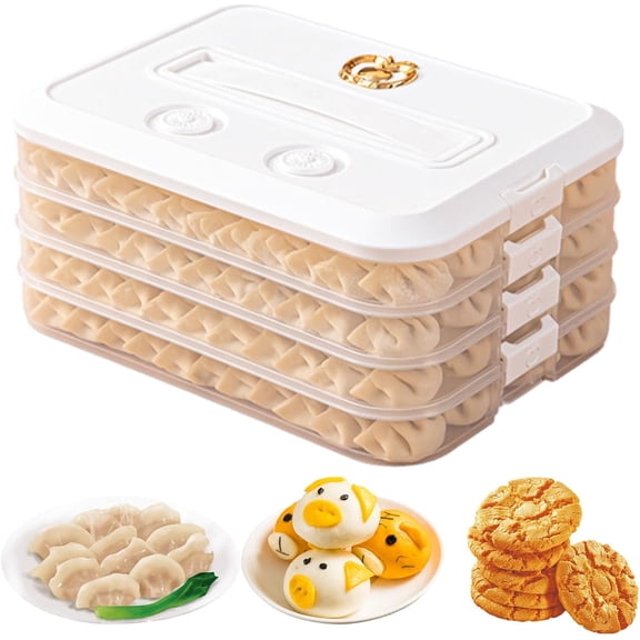 Upgraded Cookie Storage Containers Airtight With Lids,2/4-Non-Stick Bottom Layer Stackable Dumpling Storage Box,Time Recoder,Stacked Securely, It Won't Tip Over